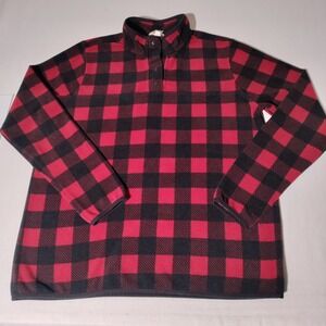 Duluth Trading Co Women XL Buffalo Plaid Fleece Pullover Red Black Snap Mock